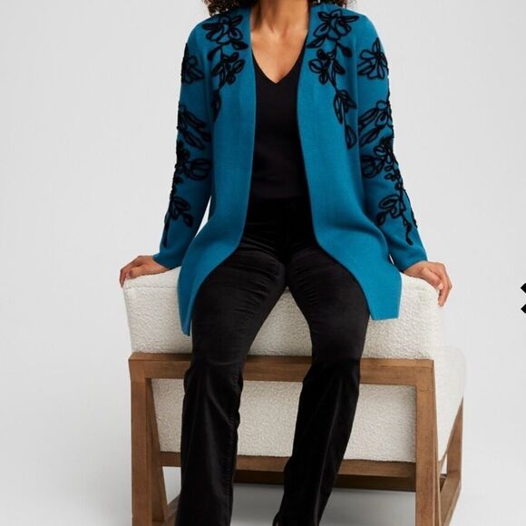 Chico’s Size 1 Chenille Soutache Cardigan - Picture 2 of 11